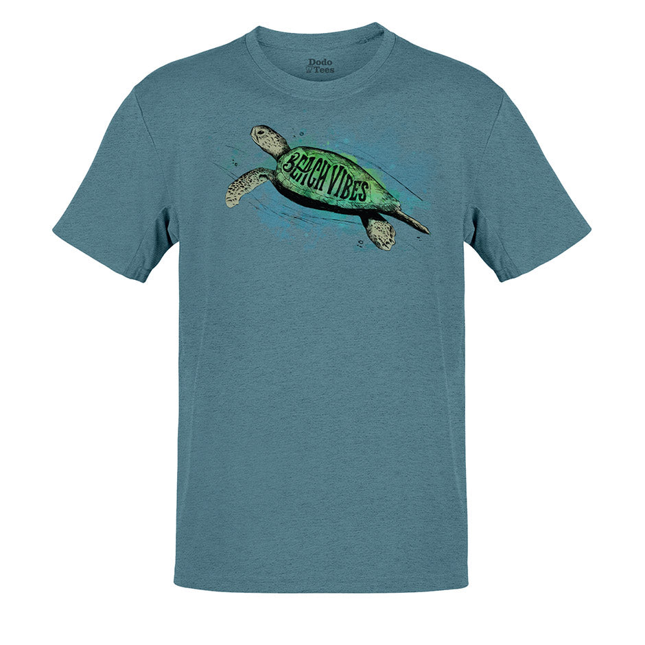 turtle shirt with beach vibes illustration in classic heather slate by dodo tees. Our female graphic tees are a perfect harmony of fashion and comfort